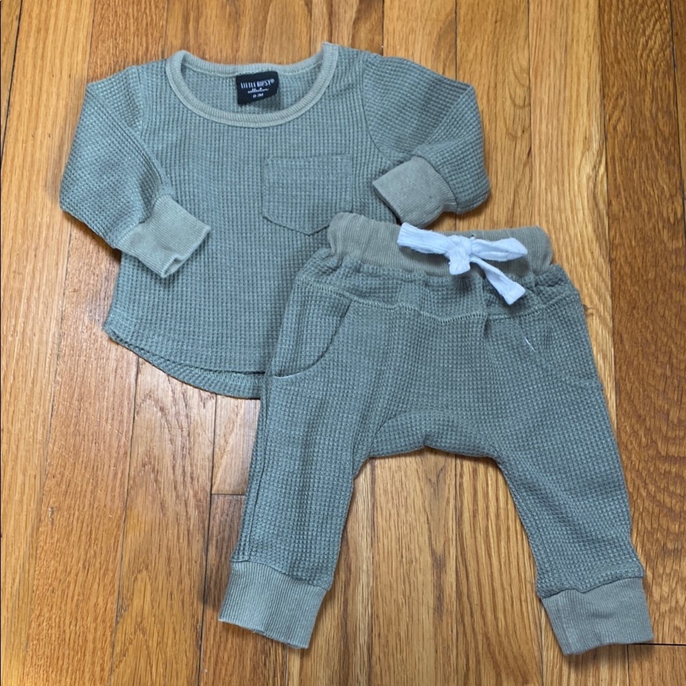 Little Bipsy Olive Green Waffle Knit Kids Matching Set